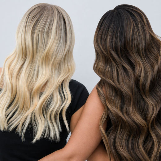 Meraki hair extensions client with warm blonde waves