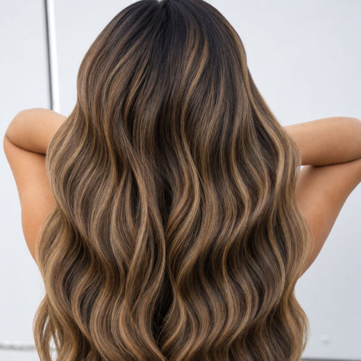 Back view of Meraki blonde hair extensions