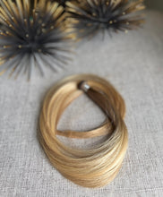 Load image into Gallery viewer, Amanda Bronde hand tied hair weft in an angled product view