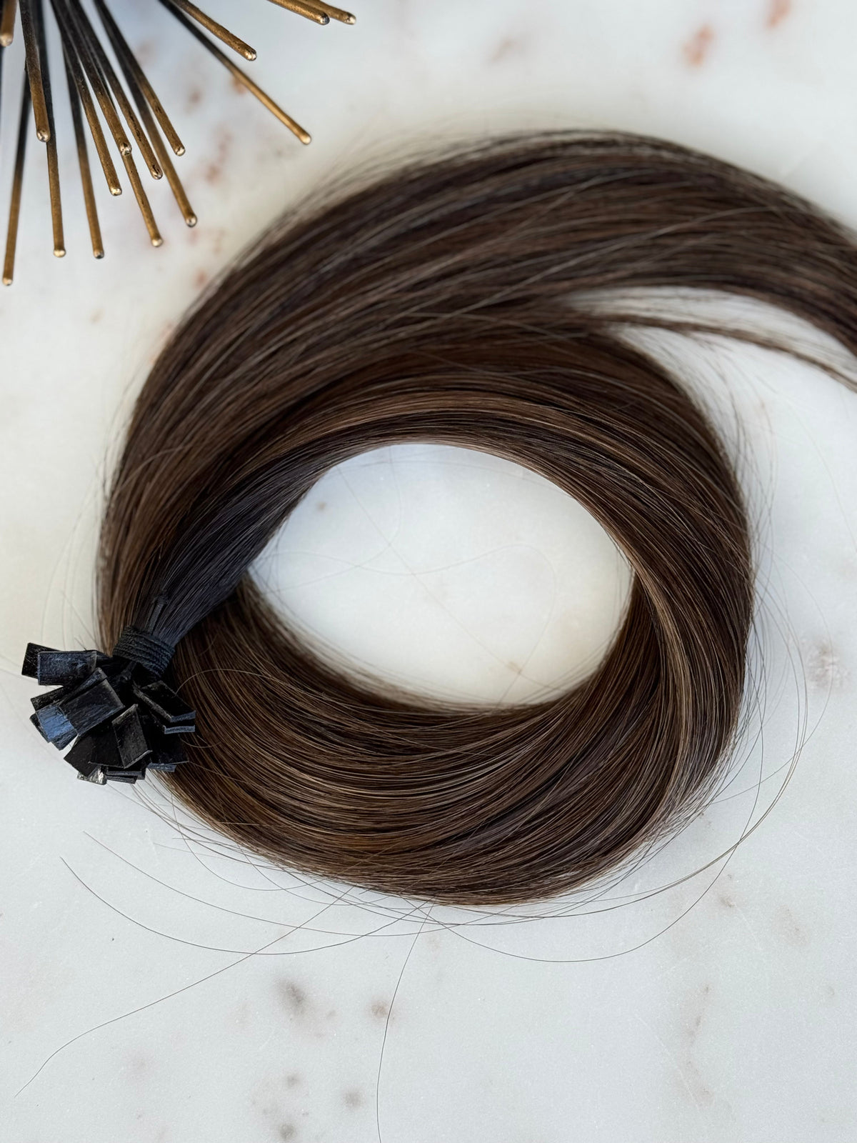 Alternate full view of the Bree cool brunette K-tip hair extensions