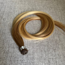 Load image into Gallery viewer, Brooke hand tied hair extension in a warm bronde blend, wide product view
