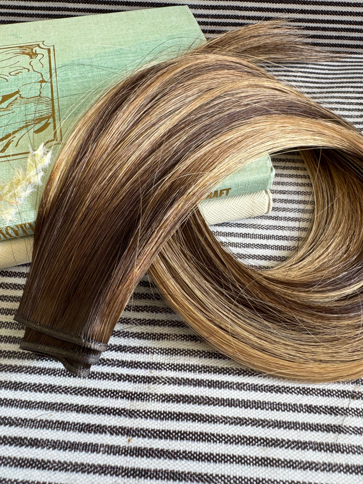 Kallee 22-inch hybrid weft hair extension in warm rooted ombre, alternate full product view