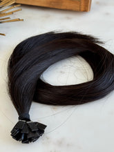 Load image into Gallery viewer, Melissa 18-inch K-tip hair extensions in deep chocolate brown, coiled product detail