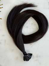 Load image into Gallery viewer, Melissa 18-inch K-tip hair extensions in deep chocolate brown, full product view