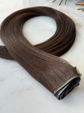 Load image into Gallery viewer, Rachele hybrid weft dark brown hair extensions, full product view