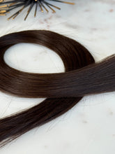 Load image into Gallery viewer, Rachele hybrid weft dark brown hair texture close-up