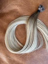 Load image into Gallery viewer, Sammy 18-inch K-tip hair extensions in rooted cool dirty blonde, full-length view