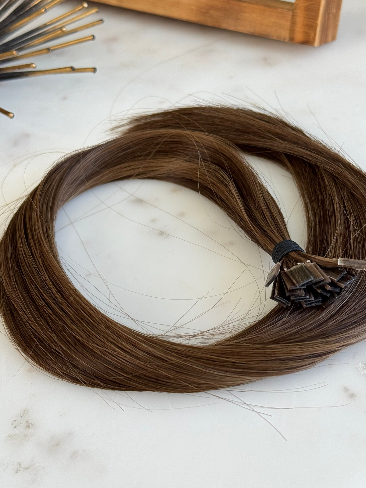 Sasha K-tip 18-inch hair extensions, angled full product view